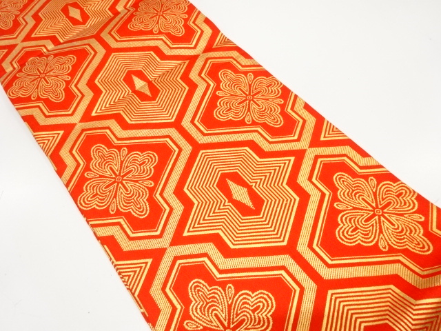 JAPANESE KIMONO / ANTIQUE OBI FOR DANCE / WOVEN GEOMETRIC